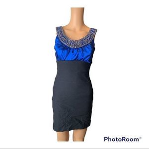 Trixxi size 3 black and satin blue beaded mini party dress